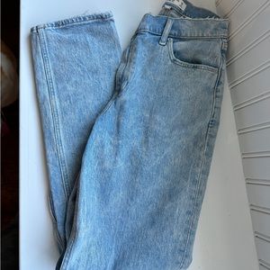 Abercrombie and Fitch curve love high-rise, straight jeans.